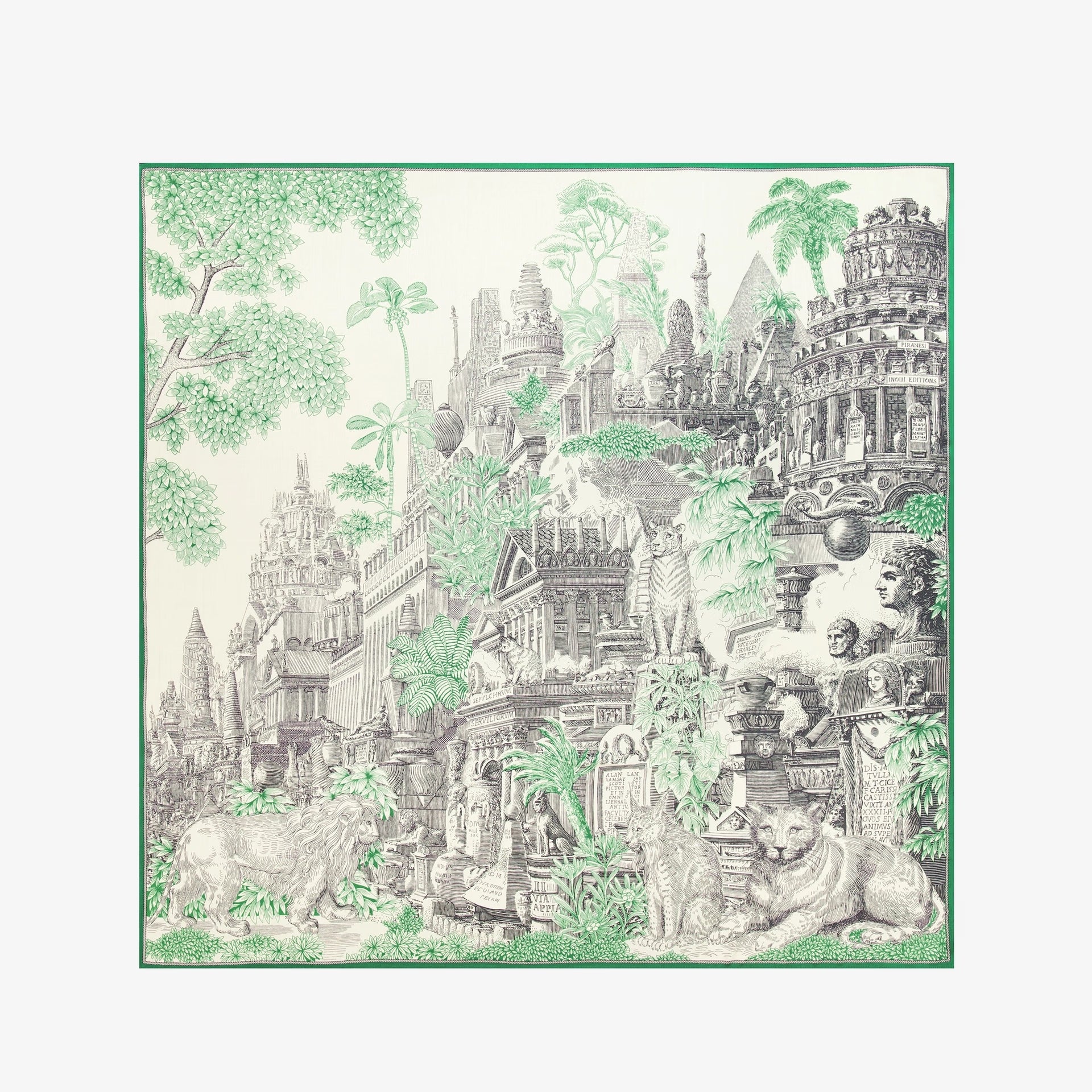 Scarf square 130 Piranesi green scarf