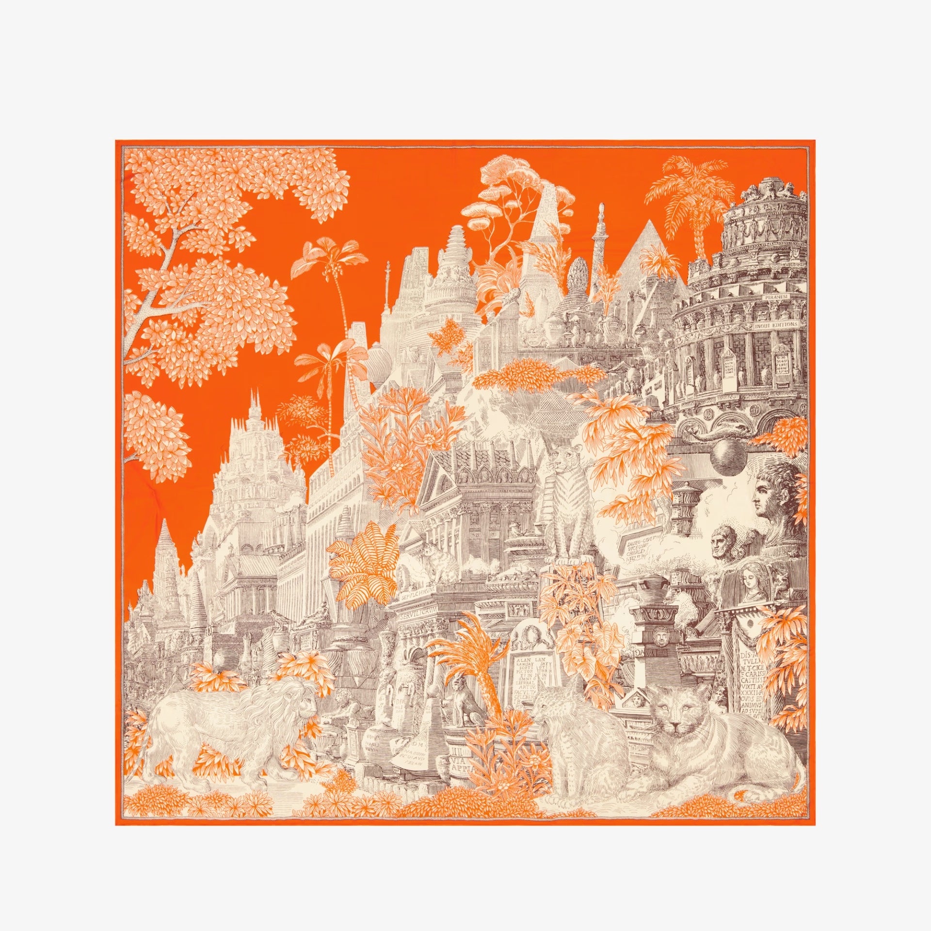 Scarf square 130 Piranesi orange scarf