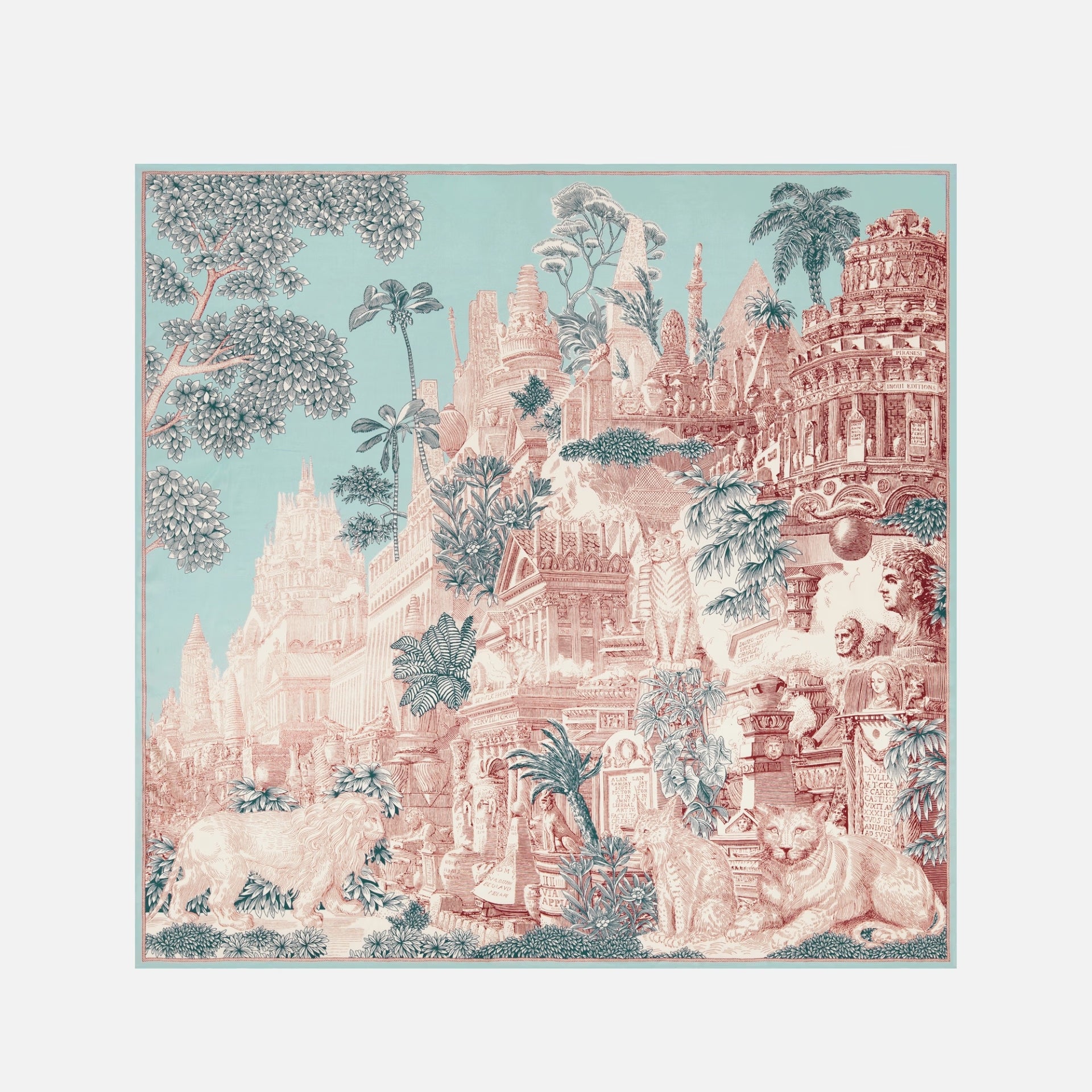 Scarf square 130 Piranesi turquoise scarf