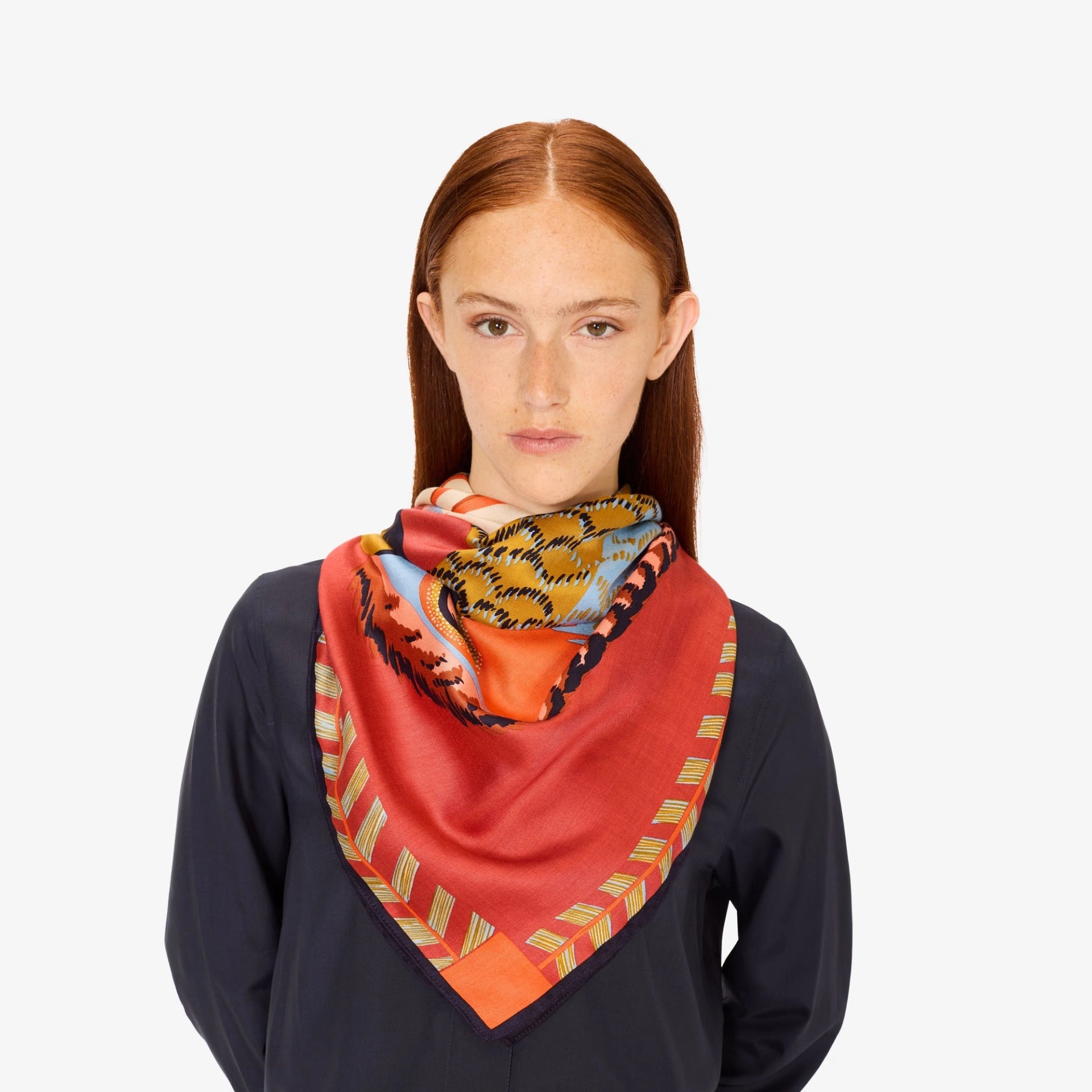 Scarf square 130 toucan orange scarf