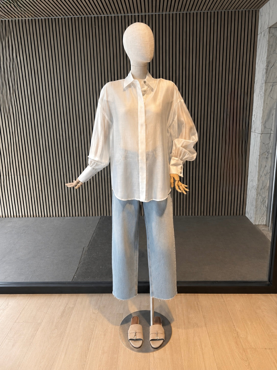 Ivory Sheer Oversized Button-Up Long Blouse - Lightweight Shirt