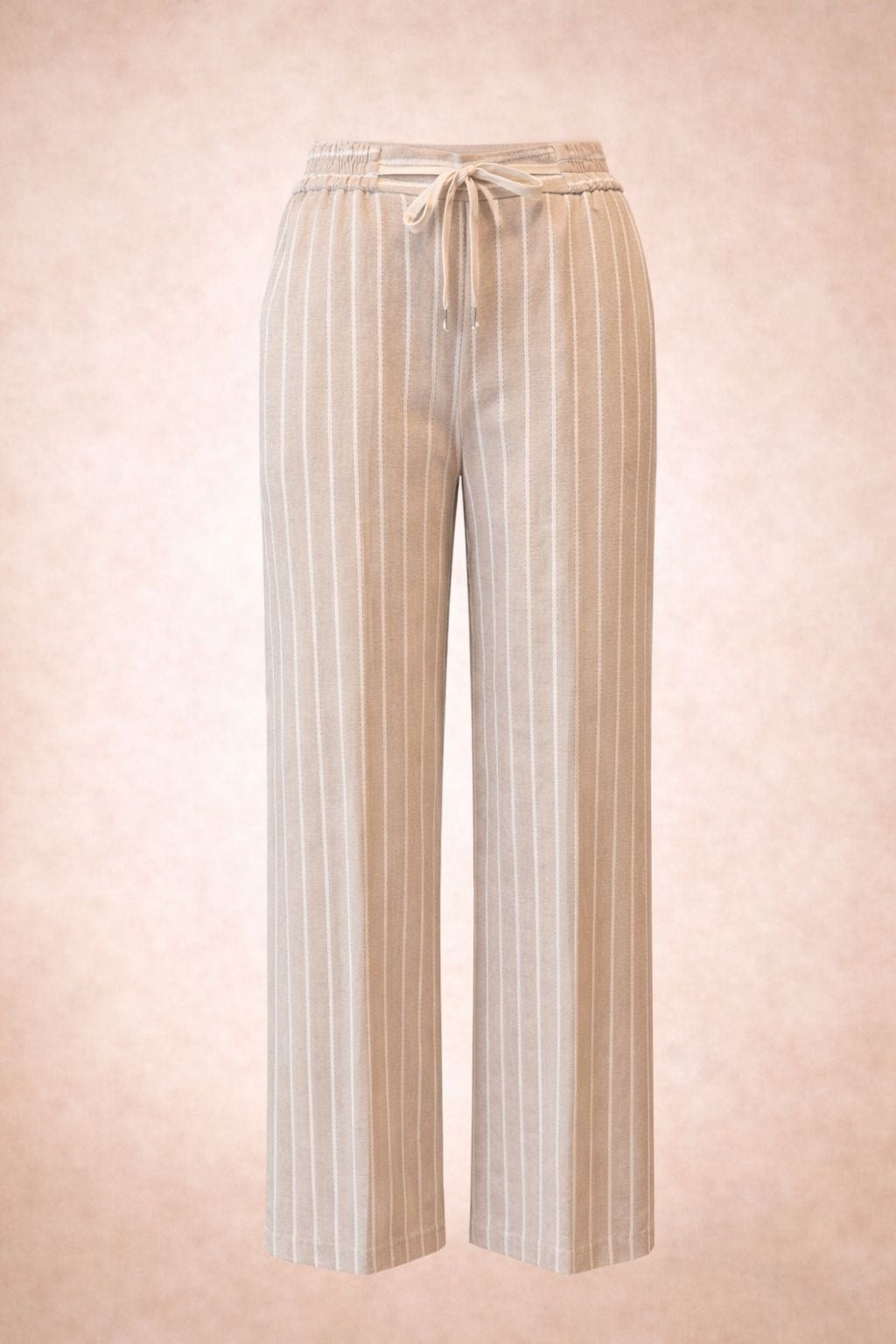 Beige with Striped Cream and Gold Lines Trousers - Relaxed Fit Summer Trousers