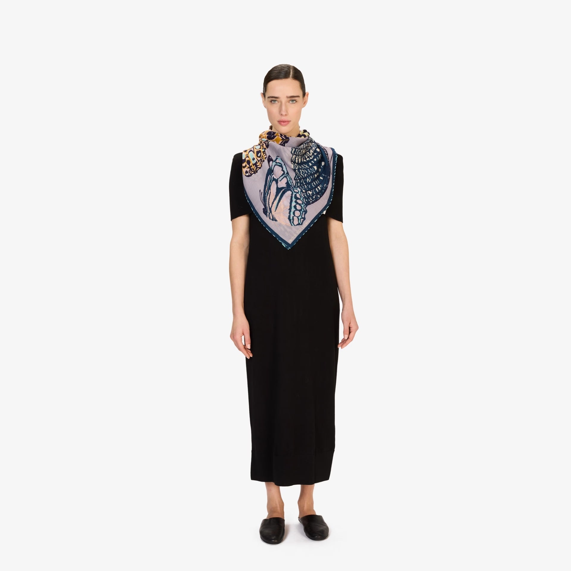 Square 130 Papillons wool grey scarf