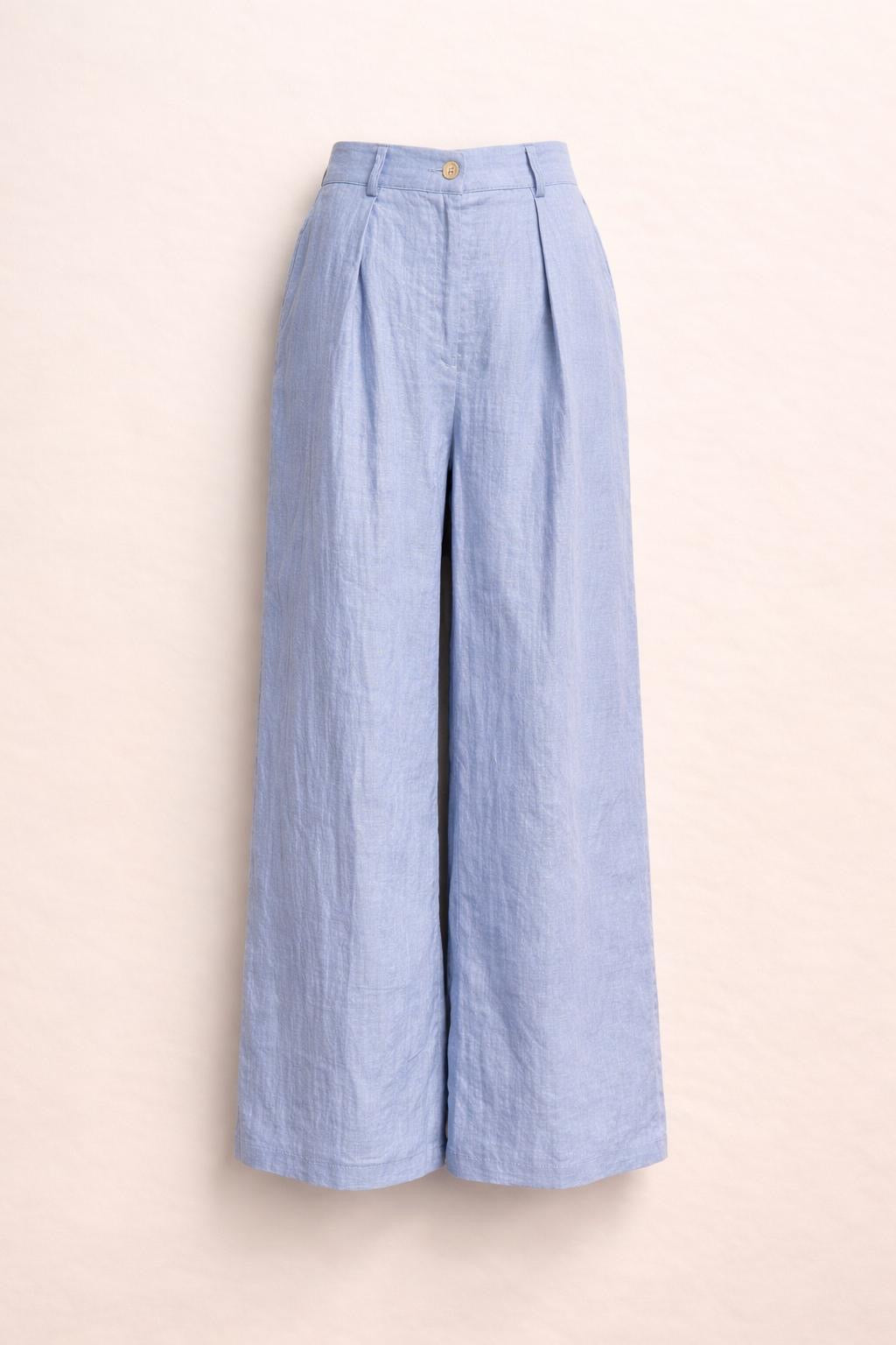 Sky Blue Linen Wide Leg Trousers - Relaxed Fit Summer Pants