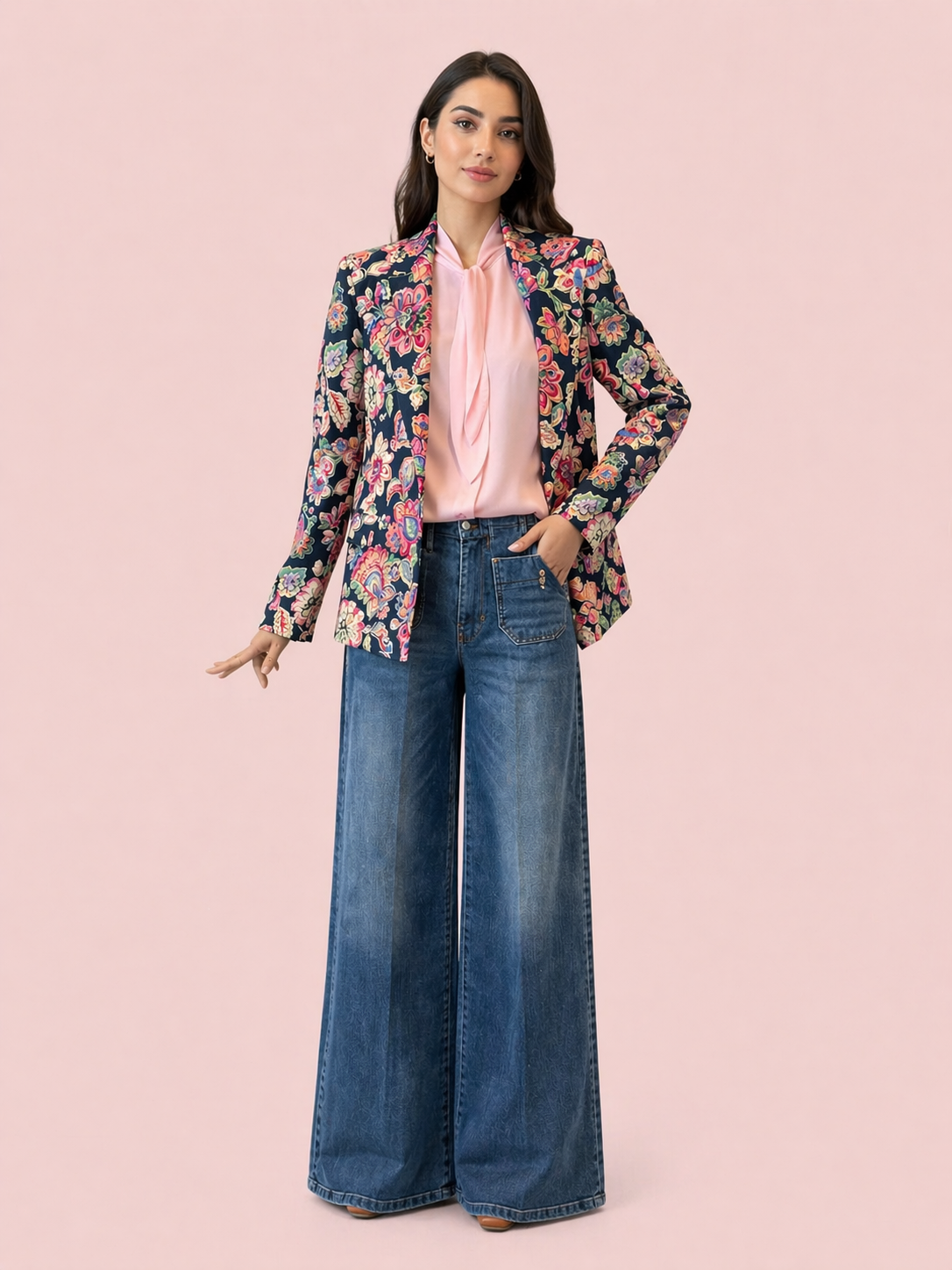 Navy Floral Tailored Blazer