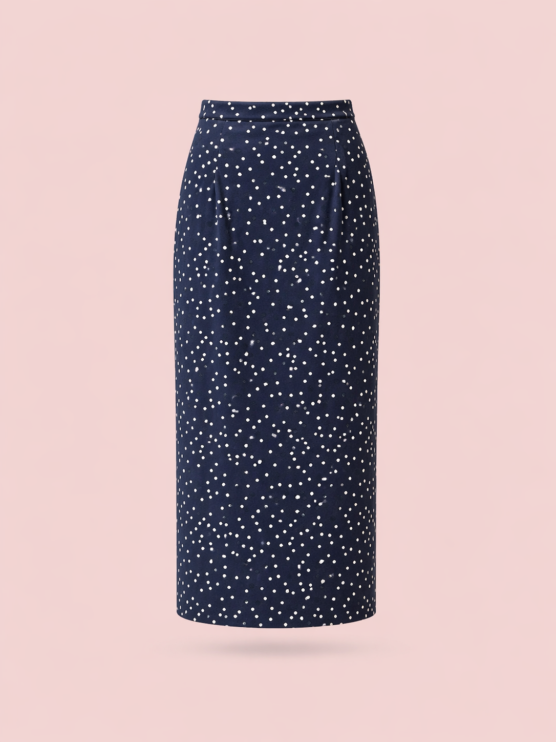 Navy Polka Dot Midi Skirt - Elegant High-Waisted Pencil Skirt