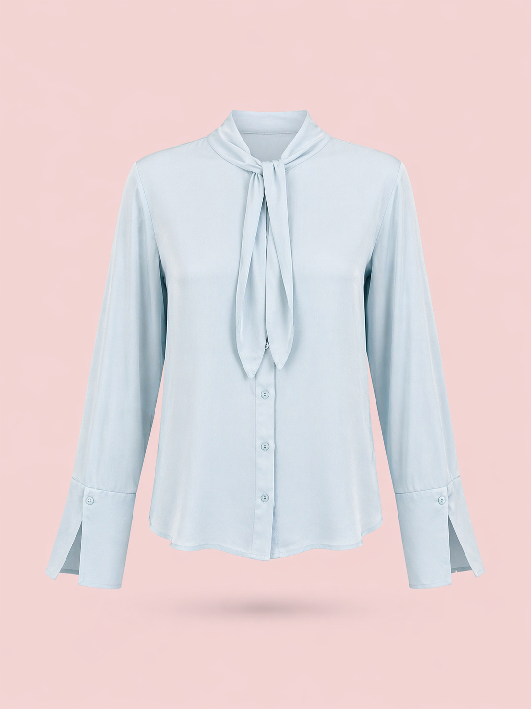 Pastel Blue Tie-Neck Blouse