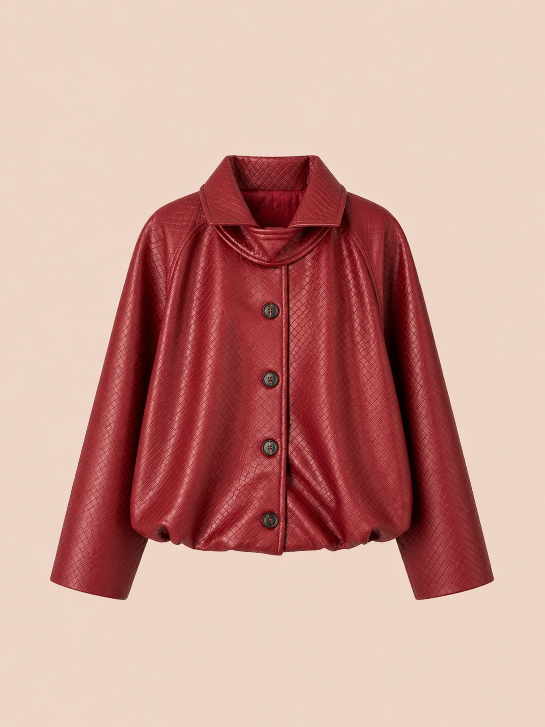Burgundy Textured Cropped Eco Leather Jacket