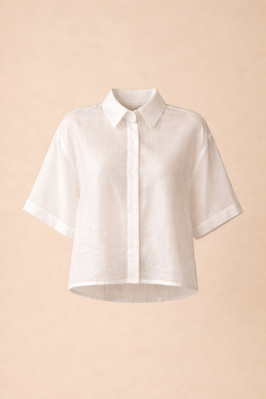 Women's Cream Short Sleeve Button-Up Blouse - Lightweight Summer Shirt