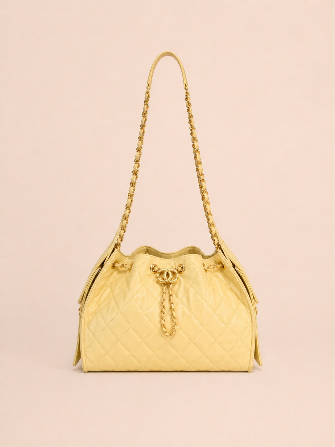 Luxury Quilted Yellow Leather Shoulder Bag With Gold Chain Strap