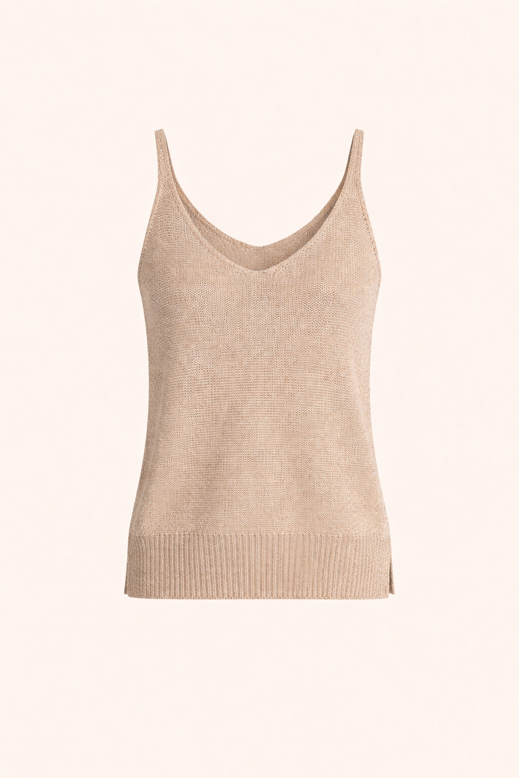Beige Knit Camisole with Subtle Sequins - Lightweight Luxe Tank Top
