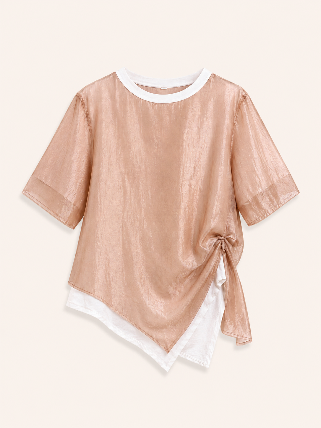 Champagne Layered Asymmetric Top With Side Knot Detail