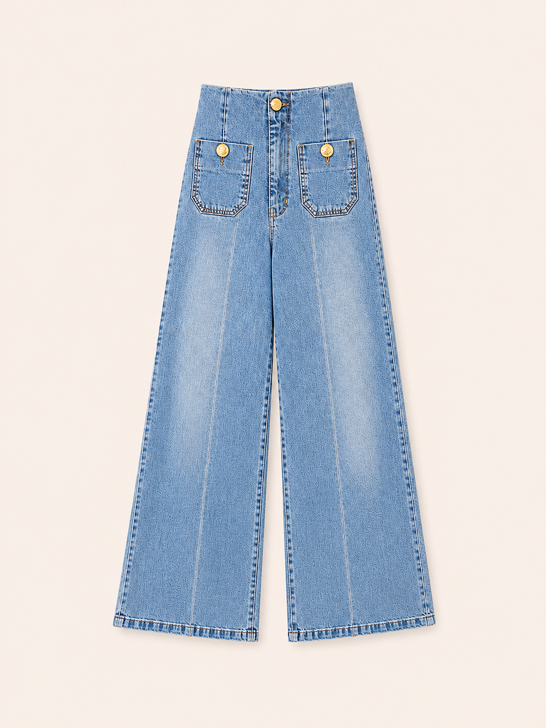 Light Blue High-Waisted Wide-Leg Jeans With Front Pockets