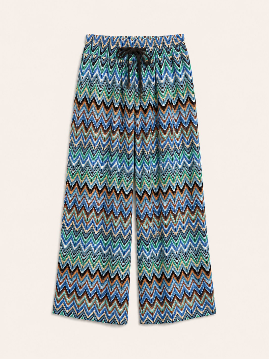 Multicolor Zigzag Print Wide-Leg Trousers With Drawstring Waist