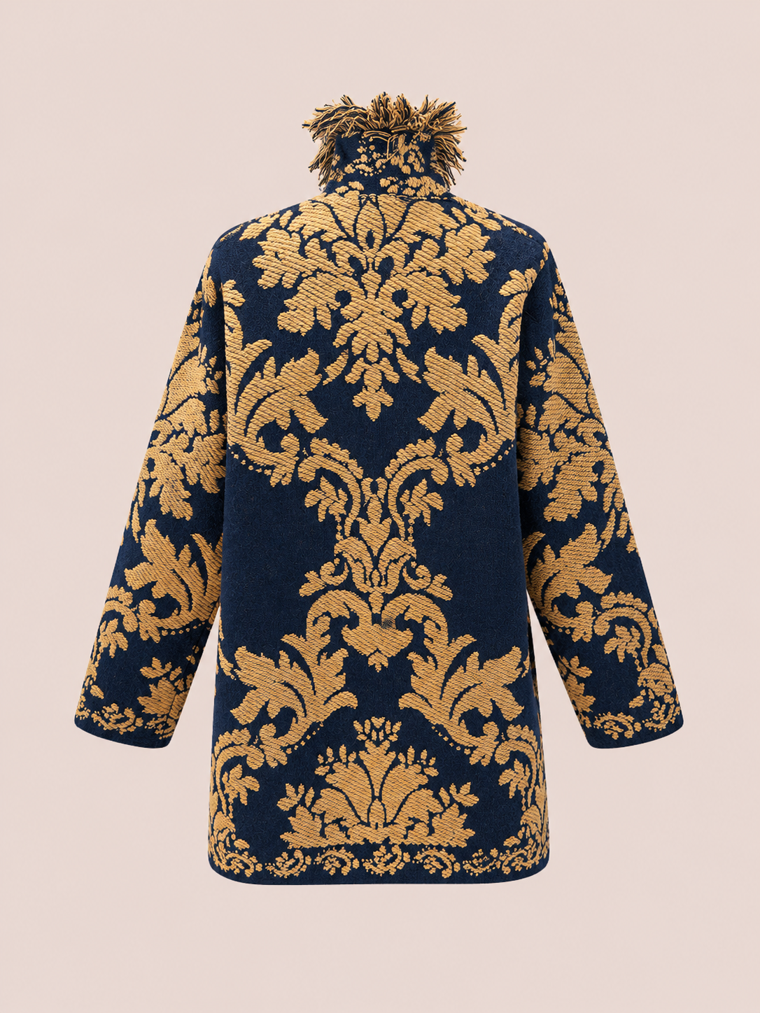 Women's Relaxed Fit Navy & Camel Baroque Jacquard Fringe Jacket