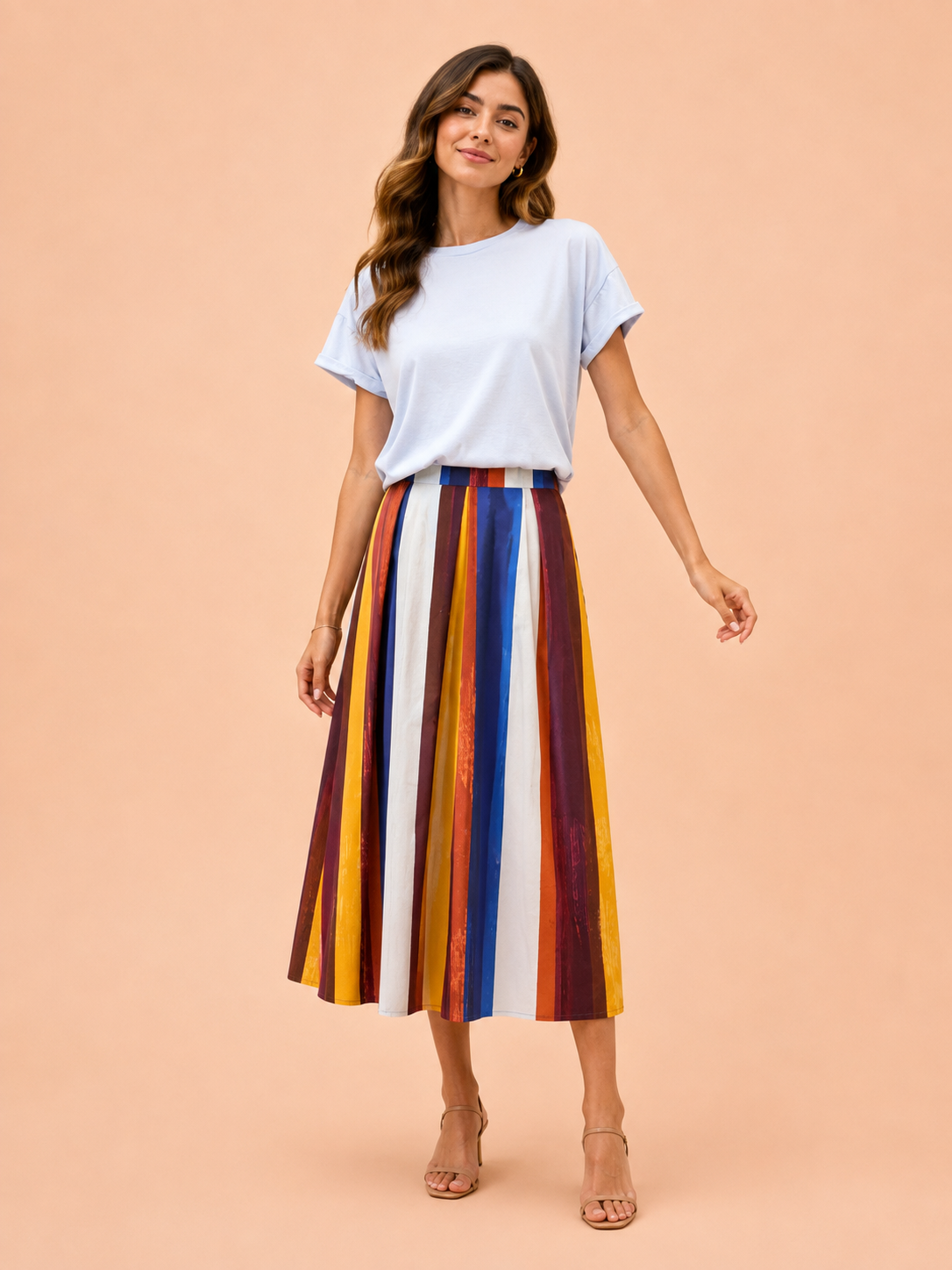 Sunset Stripe Maxi Skirt - Multicolor A-Line Cotton Skirt