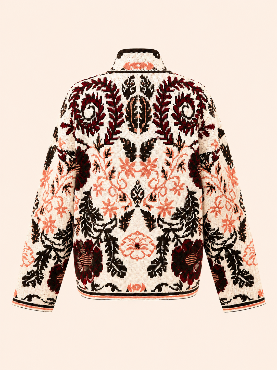 Women's Ivory Floral Jacquard Knit Cardigan Jacket