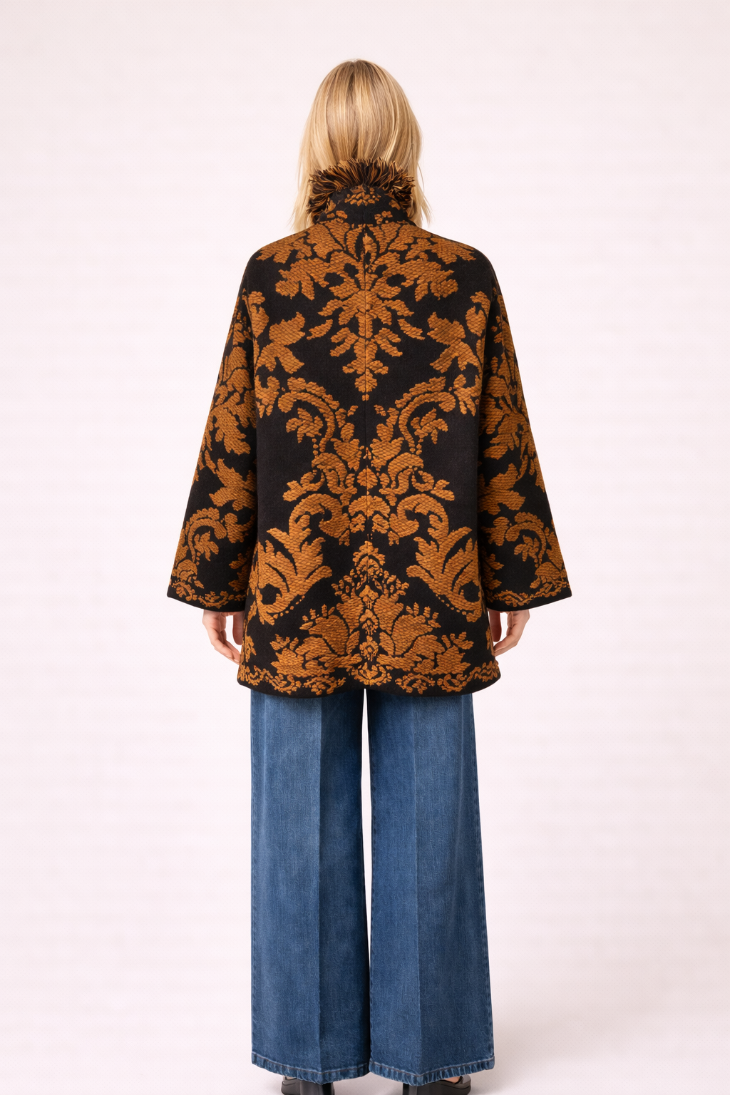 Black Damask Fringe Relaxed-Fit Cardigan