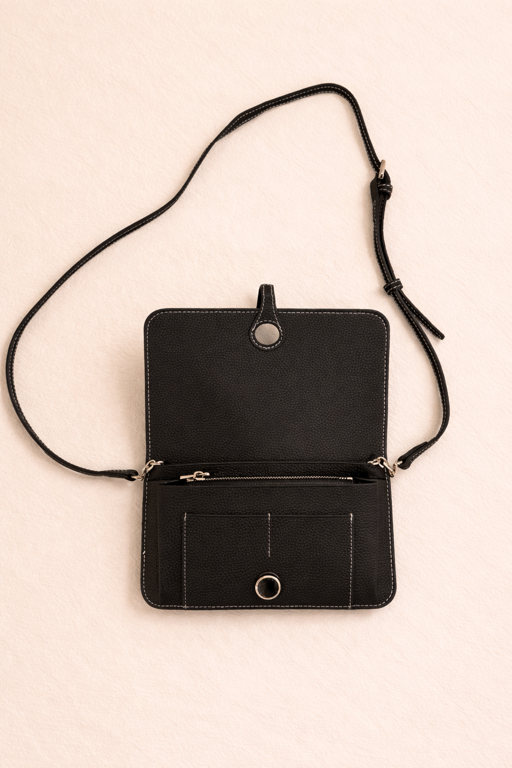 Luxe Black Leather Modular Crossbody Bag - Detachable Wallet & Adjustable Strap