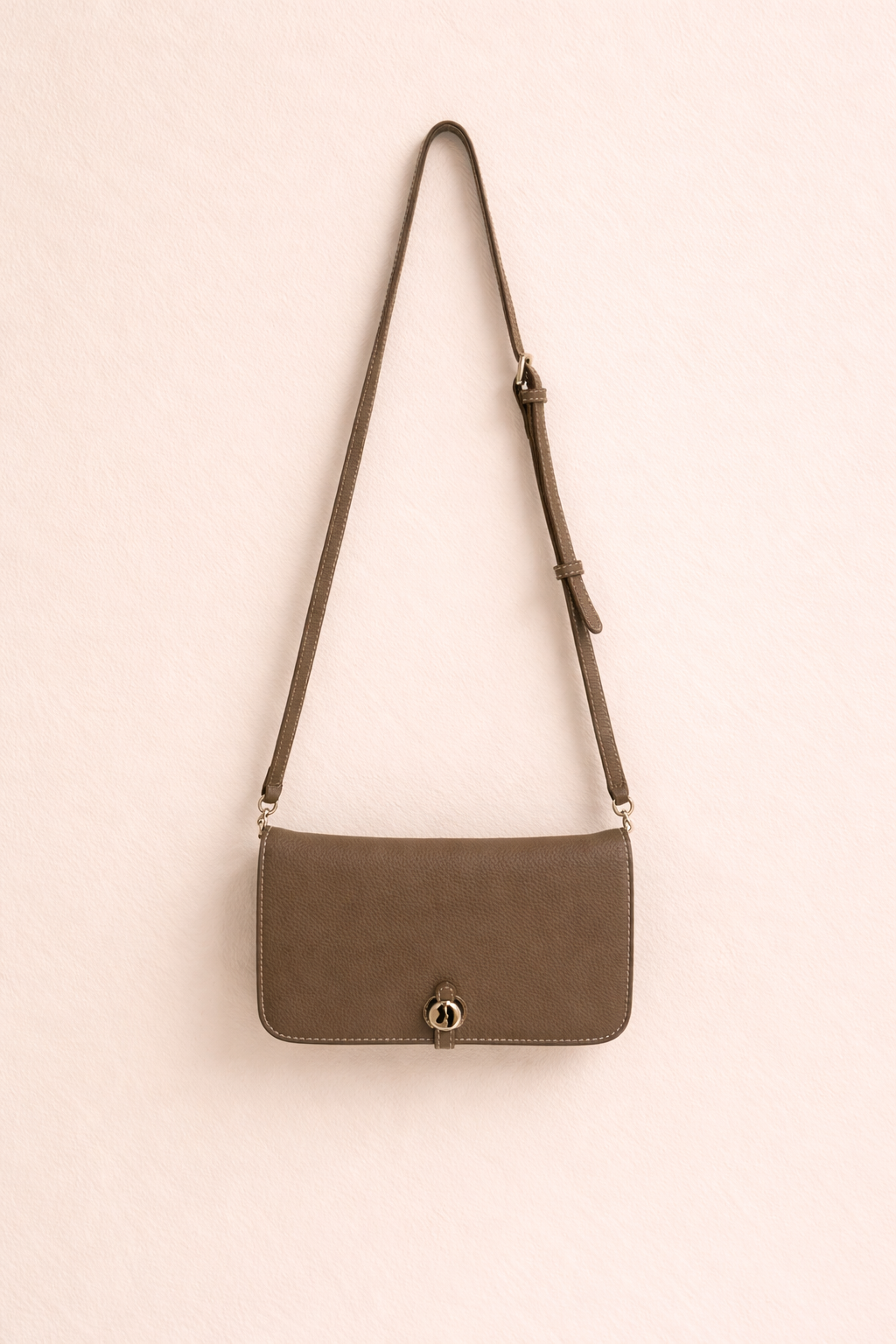 Luxe Dark Taupe Leather Modular Crossbody Bag - Detachable Wallet & Adjustable Strap
