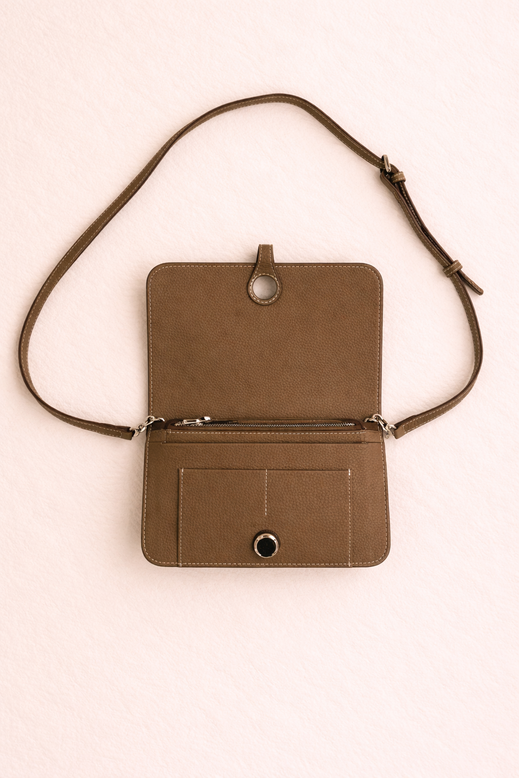 Luxe Dark Taupe Leather Modular Crossbody Bag - Detachable Wallet & Adjustable Strap