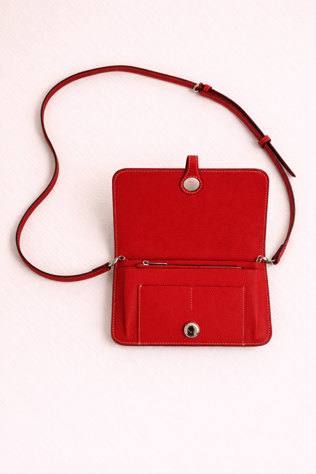 Luxe Red Leather Modular Crossbody Bag - Detachable Wallet & Adjustable Strap