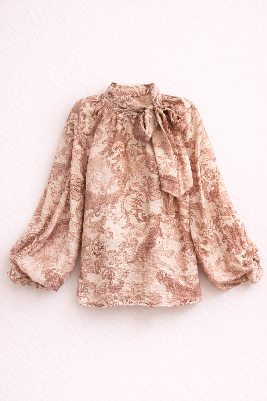 Relaxed Fit Romantic Paisley Bow Blouse - Vintage Floral Balloon Sleeve Top