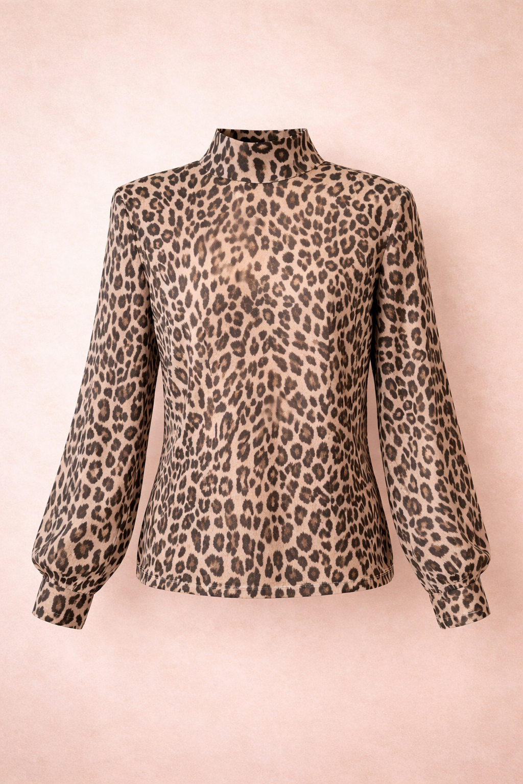 Leopard Print High Neck Blouse With A Bow In The Back
