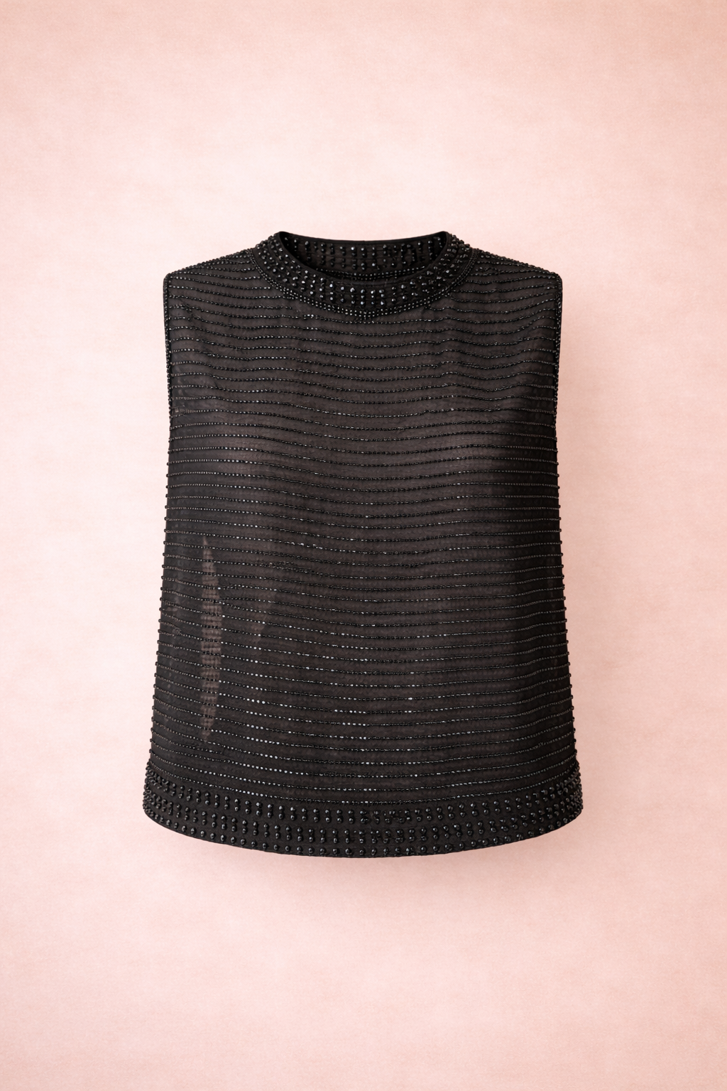 Relaxed Fit Black Beaded Sheer Top - Luxury Sleeveless Embellished Blouse