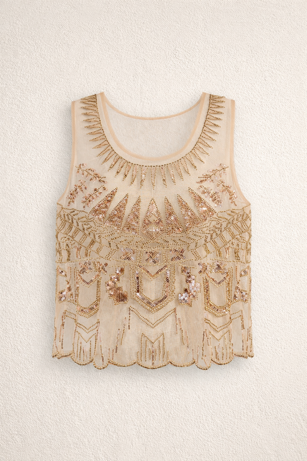 Sequin Embellished Sleeveless Top - Sheer Beaded Blouse