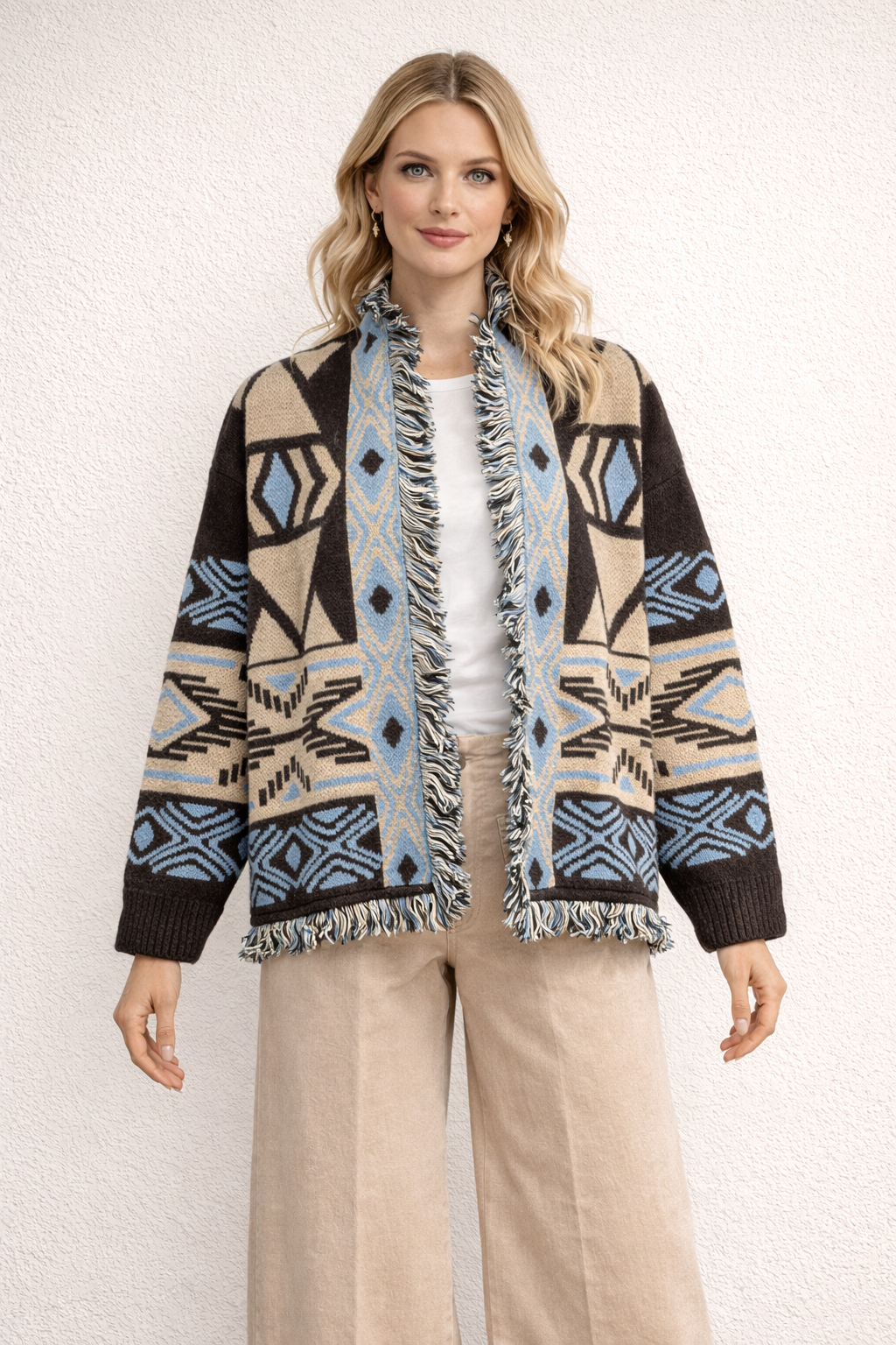 Relaxed Fit Aztec Fringe Cardigan