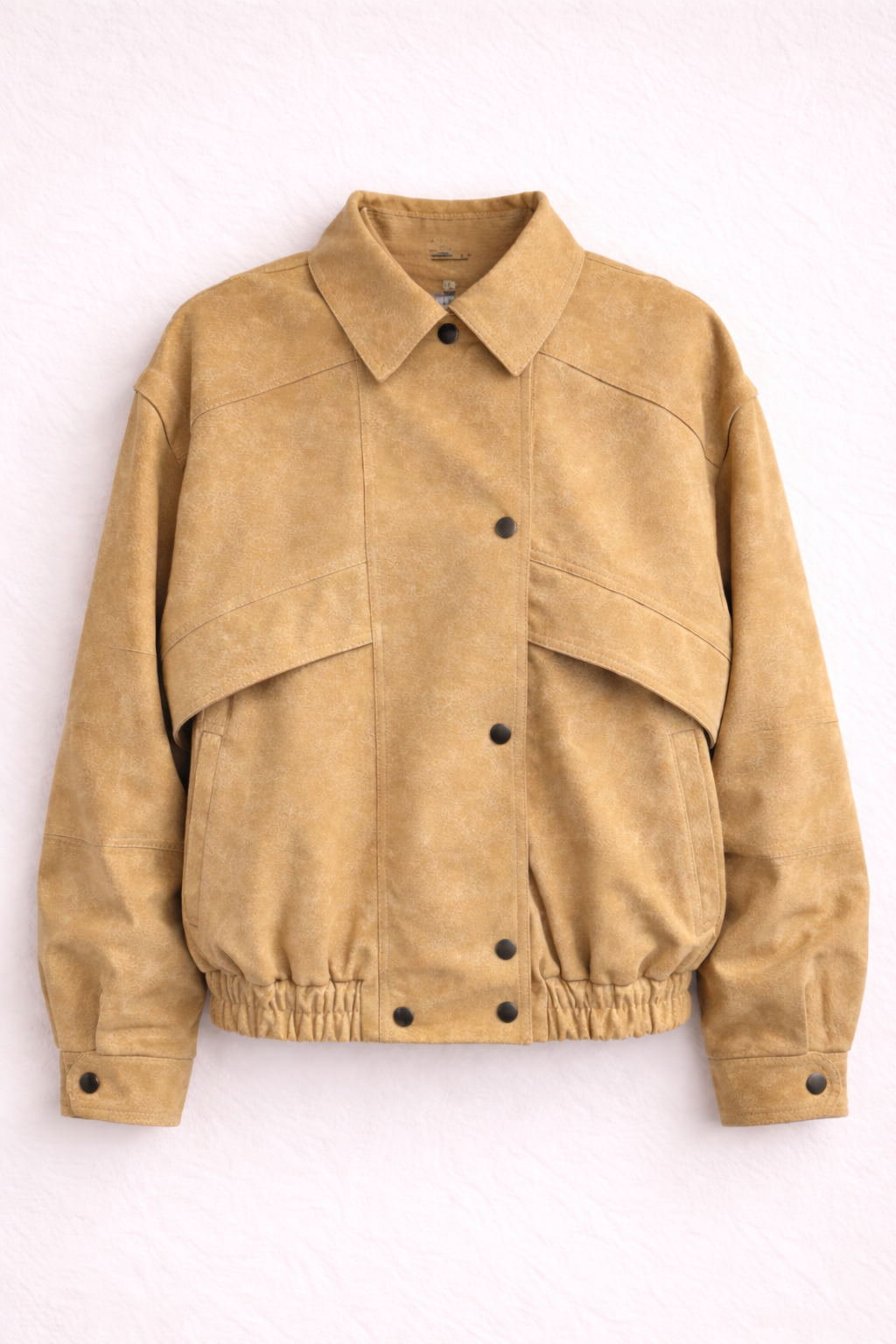 Tan Oversized Faux Leather Bomber Jacket