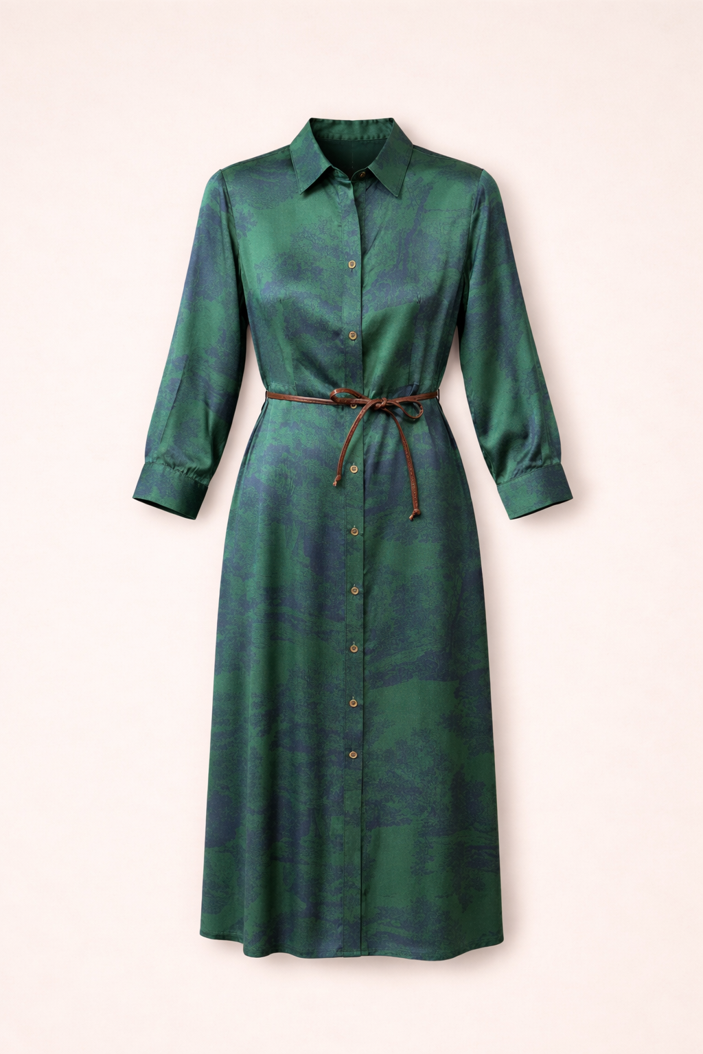 Emerald/Navy Print Maxi Shirt Dress
