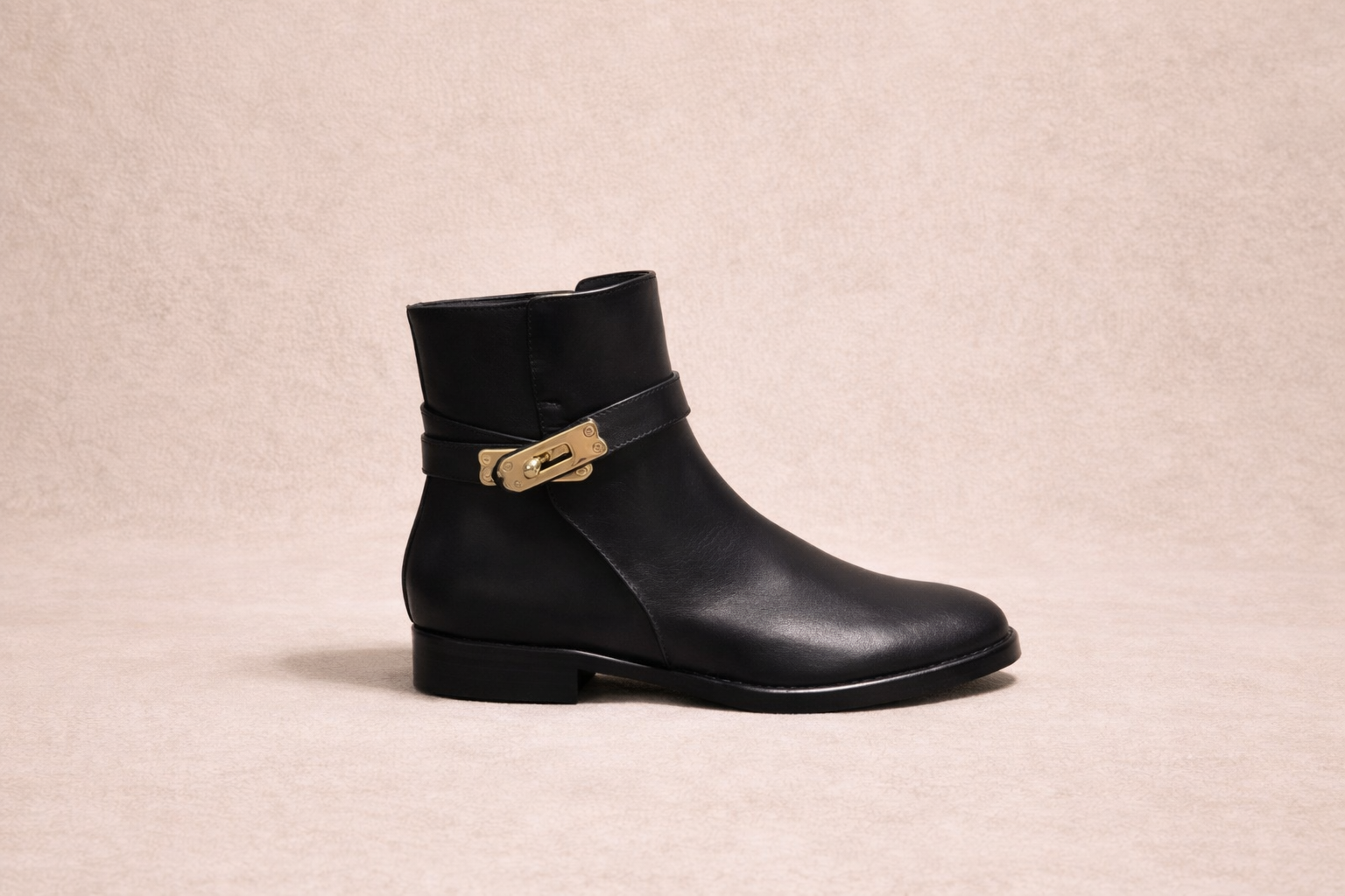 Black leather lock ankle boots
