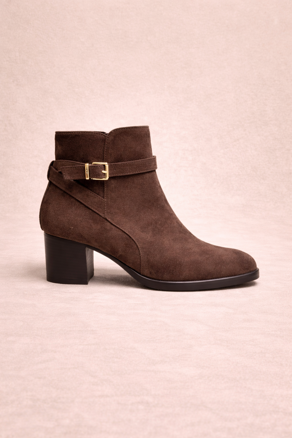 Brown Suede Buckle Ankle Boots