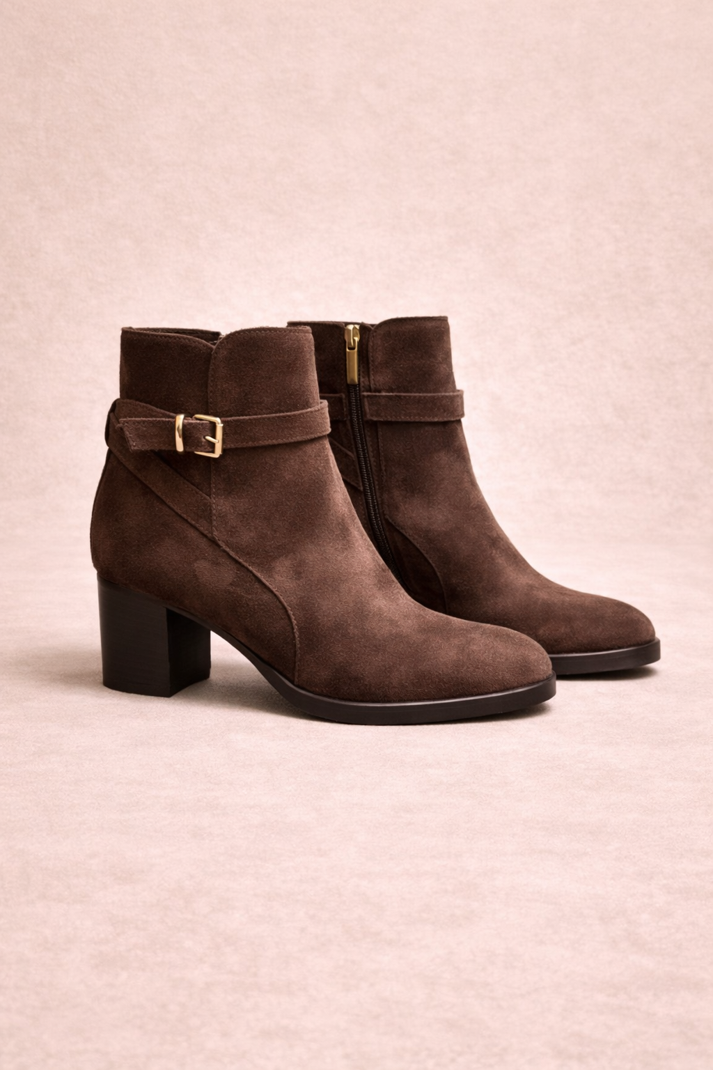 Brown Suede Buckle Ankle Boots