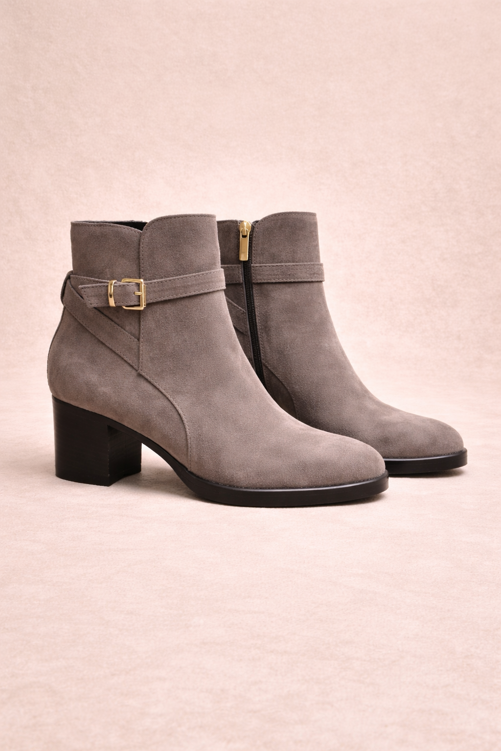 Taupe/Grey Suede Buckle Ankle Boots