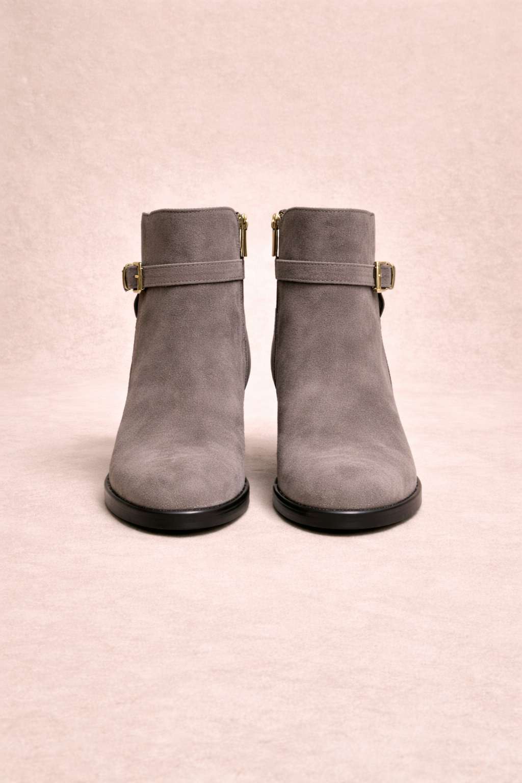 Taupe/Grey Suede Buckle Ankle Boots