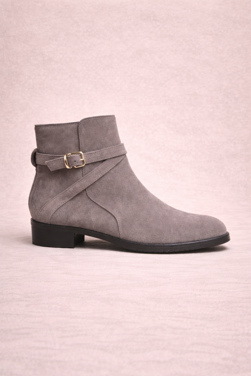 Taupe/Grey Suede Buckle Ankle Boots