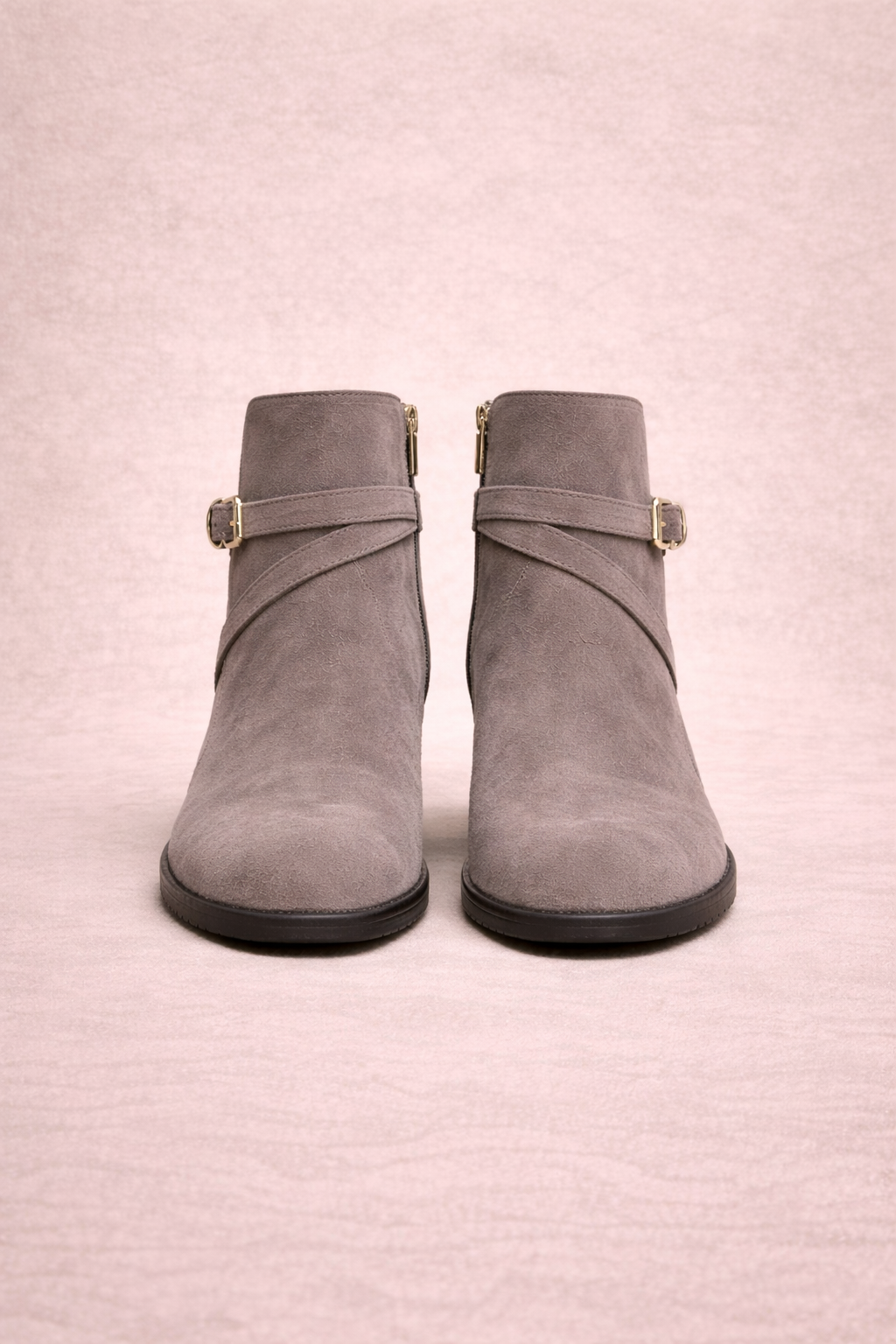 Taupe/Grey Suede Buckle Ankle Boots