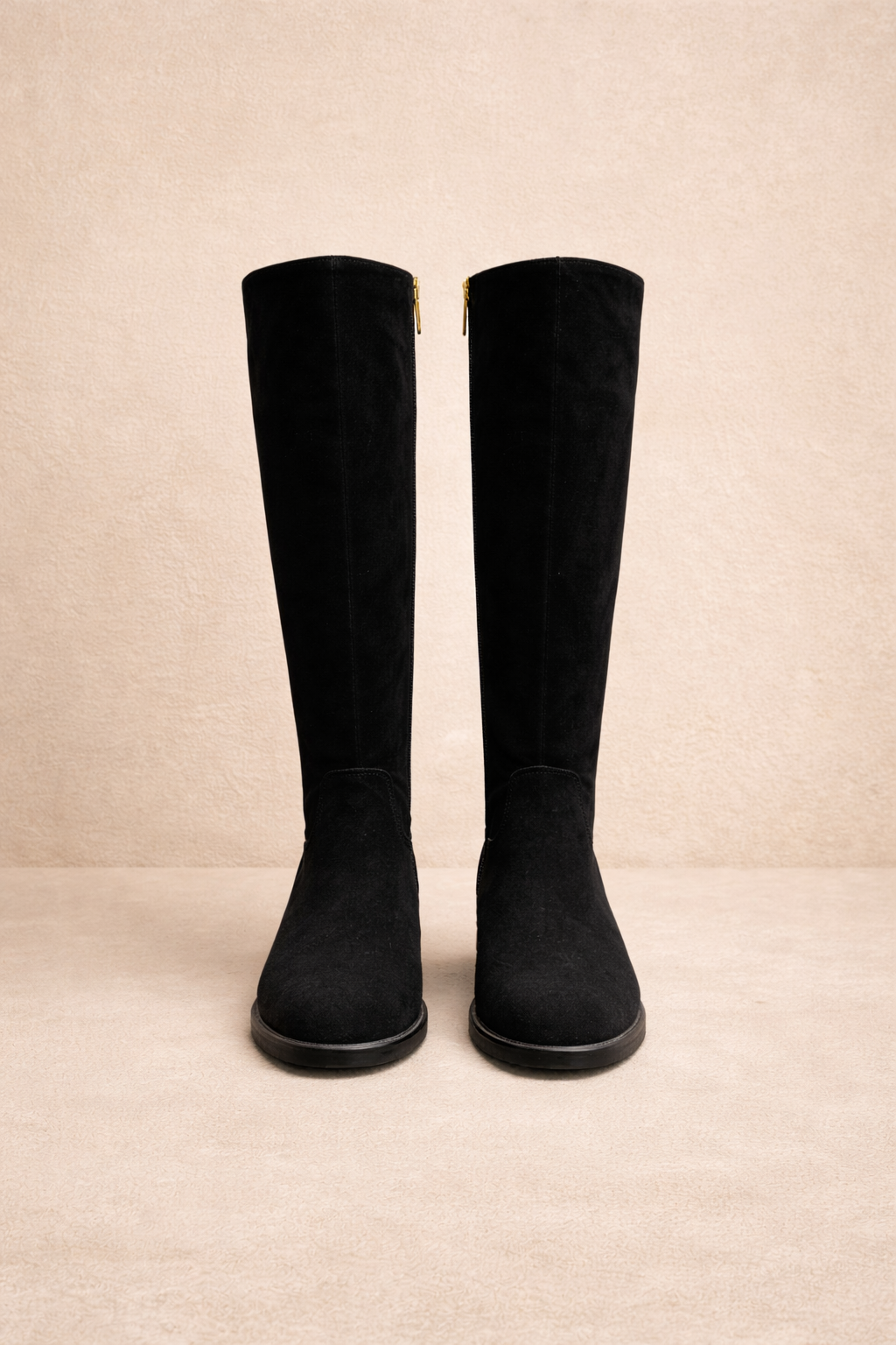 Black Suede Knee-High Flat Boots