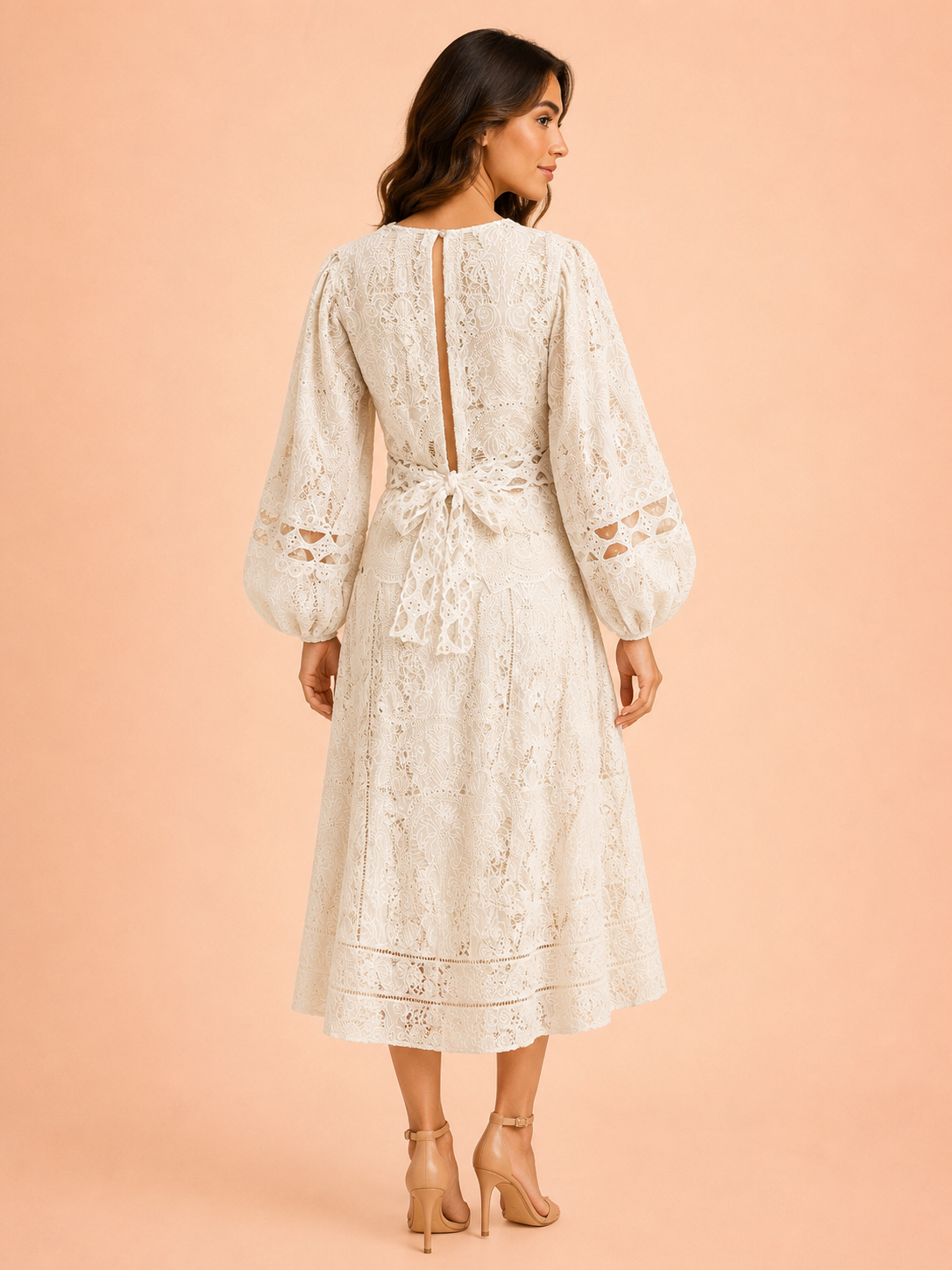 Cream Boho Lace Blouse - Embroidered V-Neck Balloon Sleeve Top