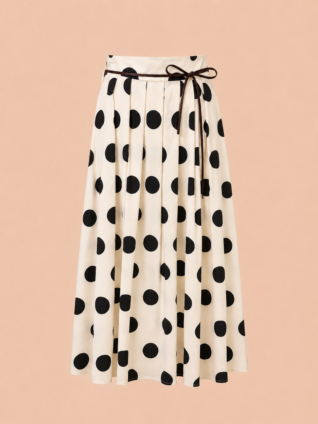 Monroe Polka Dot Maxi Skirt - Cream & Black Pleated Skirt With Tie Waist