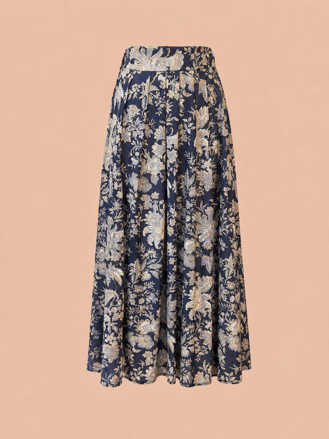 Navy Floral Midi Skirt - Elegant Flowing Skirt