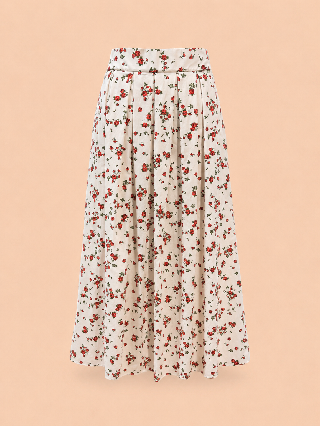 Vintage Rose Floral Midi Skirt - White A-Line Midi Skirt