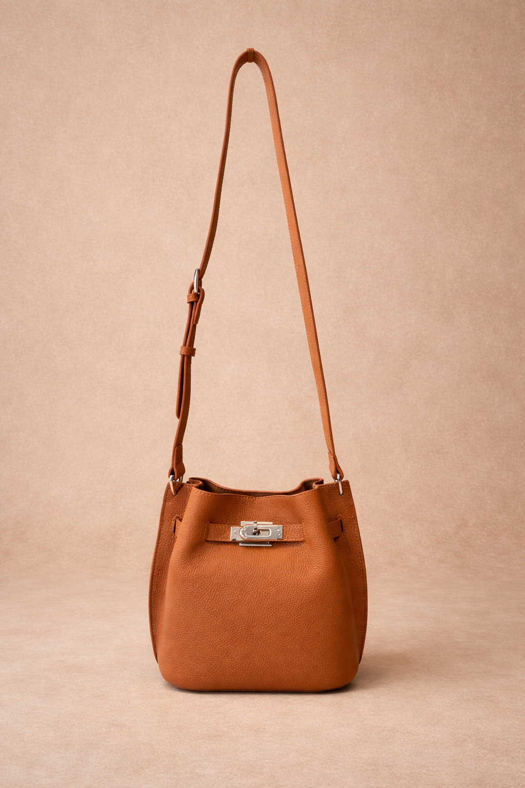 Luxury Cognac Pebbled Leather Bag - Elegant Crossbody Shoulder Bag