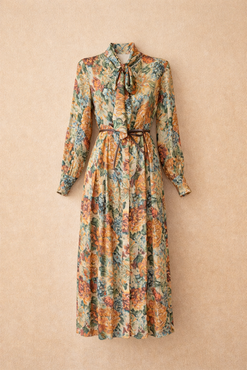Elegant Floral Tie-Neck Maxi Dress With Belt