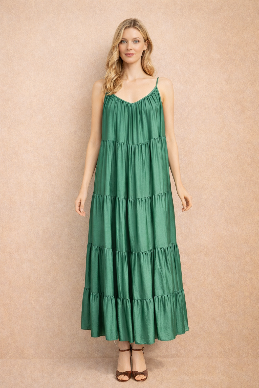 Emerald Green Relaxed Fit Tiered Maxi Dress