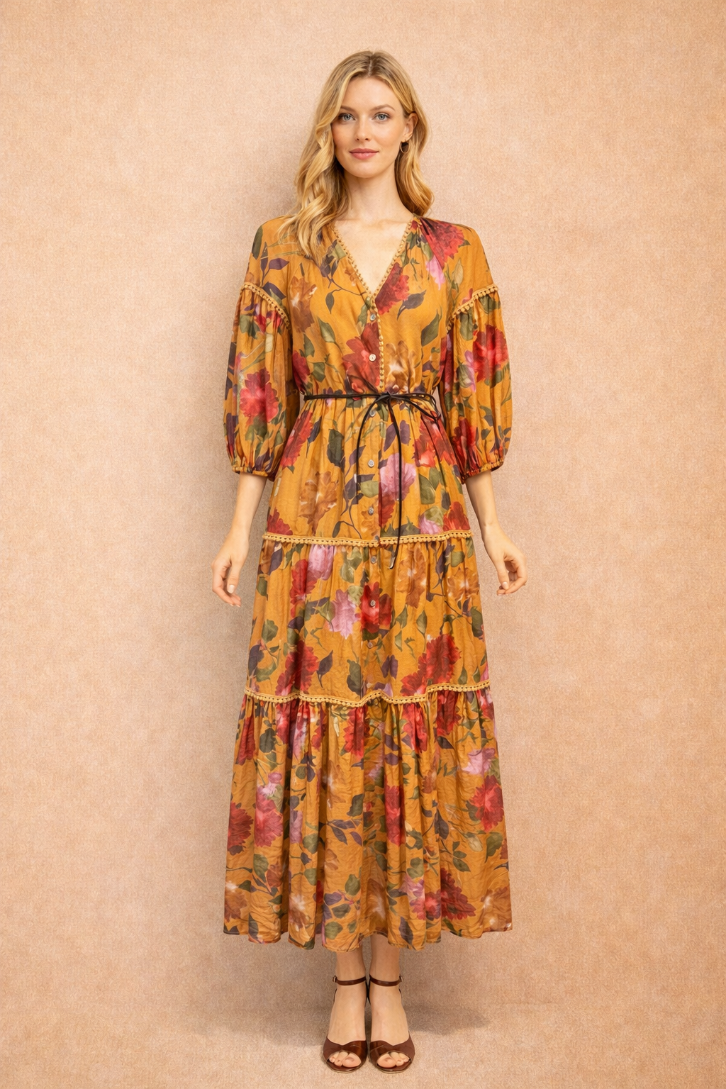 Mustard Floral Bogo Maxi Dress With Belt