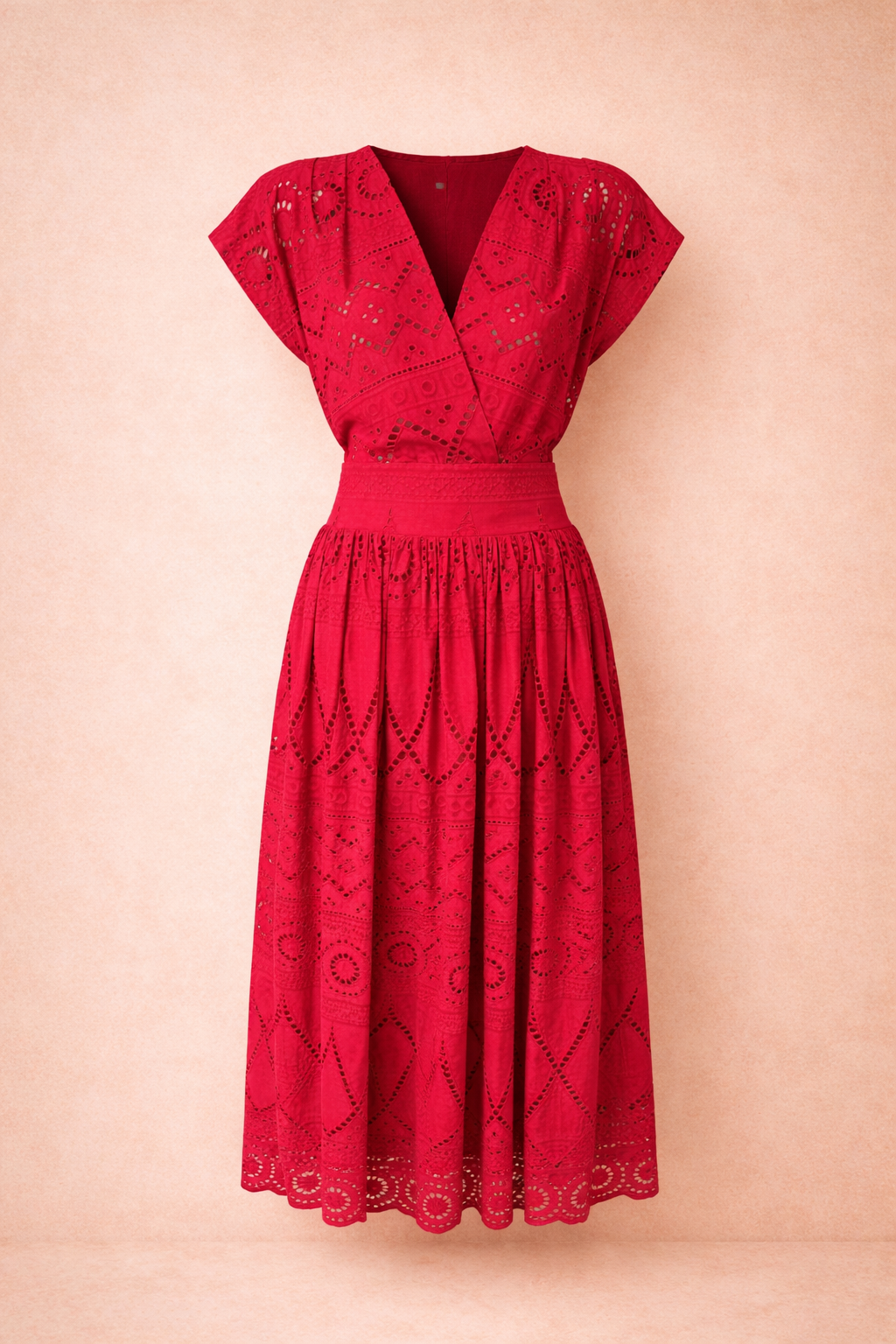 Red Eyelet Maxi Dress - Elegant Broderie Anglaise Summer Dress